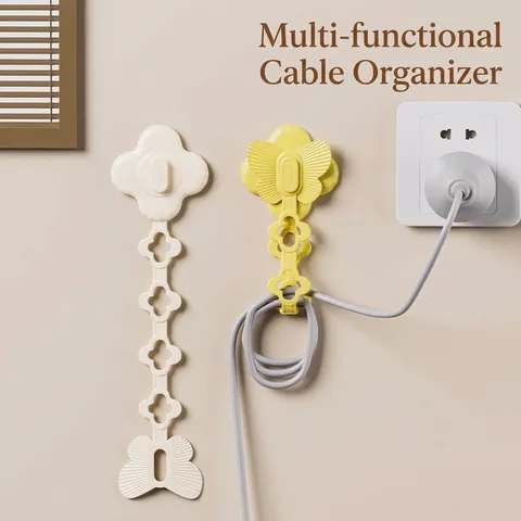 Organisateur de Cordon d'Appareil en Forme de Fleur de Papillon Mural Autocollant Enrouleur de Câble pour Cuisine Appareils Ménagers Support de Prise