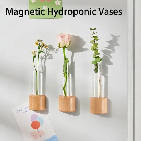 Magnetische Holz Reagenzglas Vase Für Kühlschrank Wandbehang Kreative Hydrokultur Pflanztopf Minimalistische Deko Vase