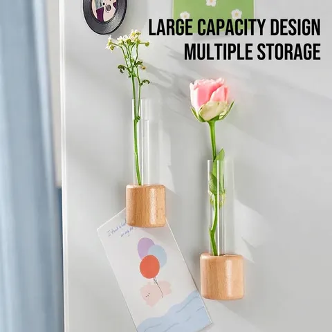 Magnetische Holz Reagenzglas Vase Für Kühlschrank Wandbehang Kreative Hydrokultur Pflanztopf Minimalistische Deko Vase