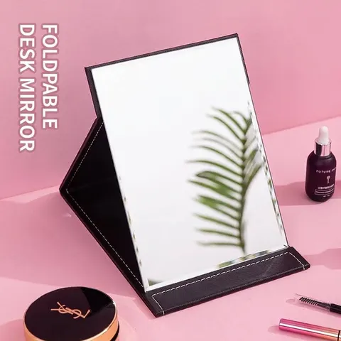 Folding Desktop Makeup Mirror Portable High Definition Vanity Mirror With PU Leather Case For Student Dormitory Bedroom Women Gift