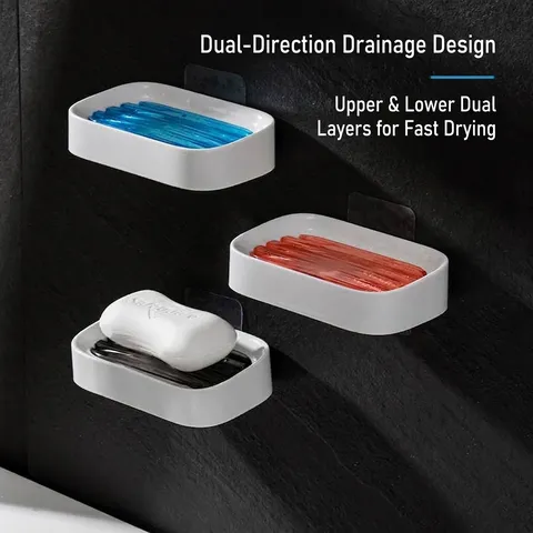 Modern ABS Double Layer Draining Soap Dish Wall Mounted Self Draining Soap Holder For Bathroom Kitchen Home Organization