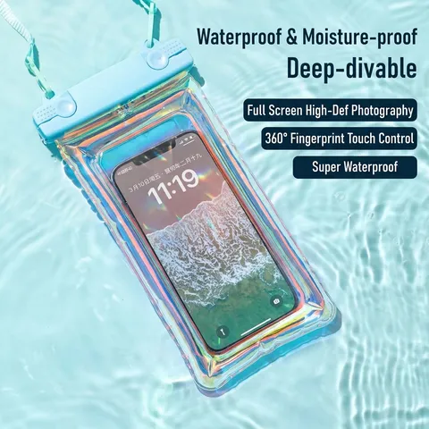 Laser Iridescent Waterproof Phone Pouch Clear Touch Screen Underwater Case For Swimming Diving Rafting Beach Floating Phone Bag