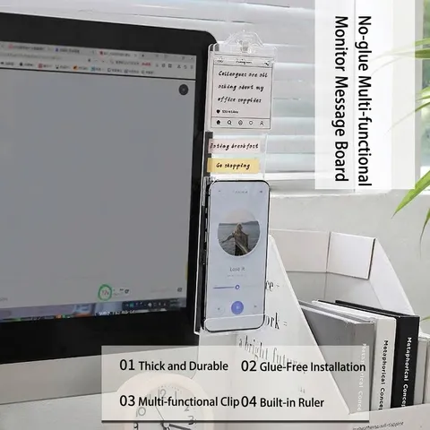 Transparent Acrylic Computer Monitor Side Memo Board Sticky Note Holder Desktop Message Panel Organizer For Office
