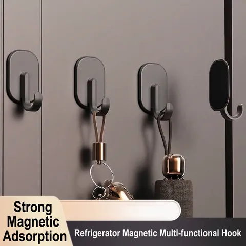Magnetic Refrigerator Hook No-Drill Strong Suction Wall Hook Multi-functional J-Shaped Hook For Kitchen Laundry Room Home Organizer