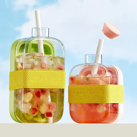 Portable 2-In-1 Ice Cube Tray And Water Bottle Silicone Press Type Ice Mold Kettle For Outdoor Sports Fitness Ice Making Cup With Straw And Strap