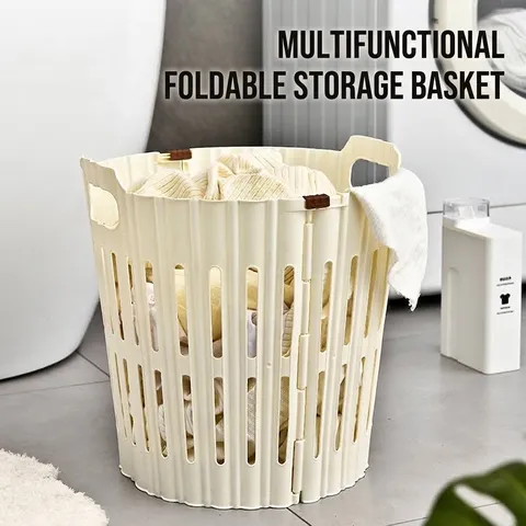 Large Foldable Laundry Basket Plastic Hollow Out Storage Bin With Portable Handles For Dirty Clothes Toys Bathroom Balcony Storage