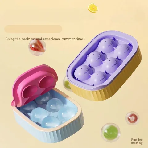 Dopamine Color Silicone Ice Ball Mold Easy Release Sphere Ice Cube Maker With Lid For Whiskey Cocktails DIY Fruit Ice Tray