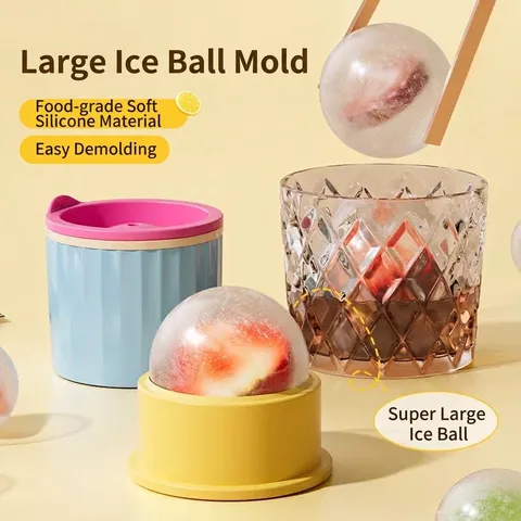 Dopamine Color Silicone Ice Ball Mold Easy Release Sphere Ice Cube Maker With Lid For Whiskey Cocktails DIY Fruit Ice Tray