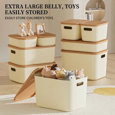 Stackable Plastic Storage Box With Lid Cream Style Multi-size Toy Snack Organizer Container For Home Bedroom Office Closet