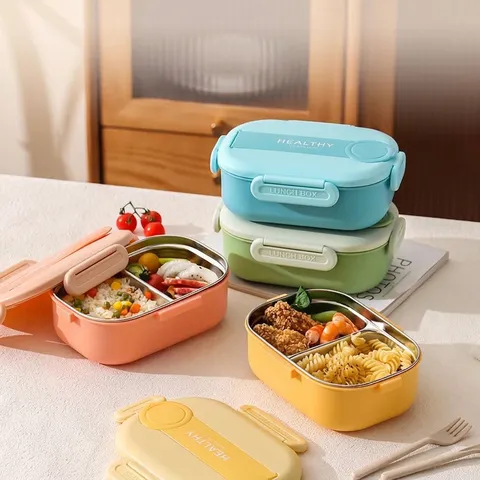 Caja Bento Moderna de Acero Inoxidable 304 Con Utensilios Para Estudiantes Oficina Almuerzo Compartimento Contenedor Portátil