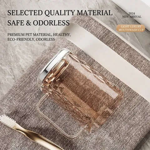 Gobelet de Rinçage PET Luxe Léger Texture Diamant Géométrique Porte-Brosse à Dents Avec Poignée Base Métallique Gobelet de Salle de Bain Maison Hôtel