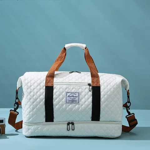Large Capacity Quilted Travel Duffel Bag Oxford Waterproof Fitness Gym Bag With Wet Dry Separation Shoe Compartment