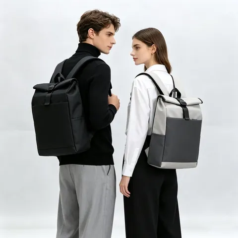 Fashion Sporty Large Capacity Backpack Minimalist Roll Top Waterproof Oxford Cloth School Bag Casual Daypack For Travel Outdoors