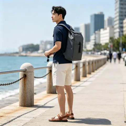 Fashion Sporty Large Capacity Backpack Minimalist Roll Top Waterproof Oxford Cloth School Bag Casual Daypack For Travel Outdoors