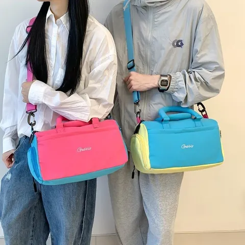 Reisetasche Aus Nylon Mit Großer Kapazität Und Farbblockierung Tragbare Sportliche Fitness-Duffeltasche Für Damen Wochenend-Gepäcktasche