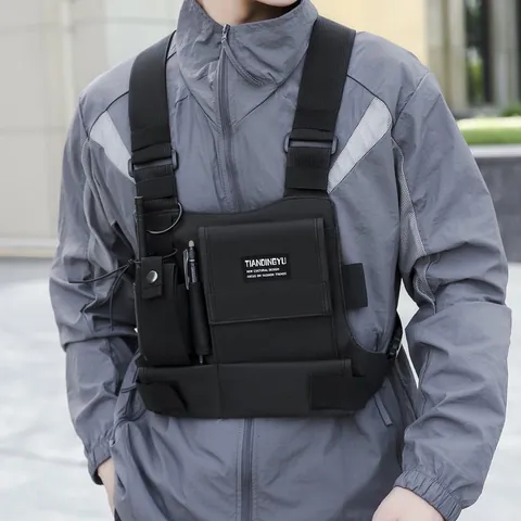 Tactical Chest Bag Men Multi-pocket Techwear Vest Bag Outdoor Riding Functional Reflective Wear-Resistant Oxford Cloth Bag