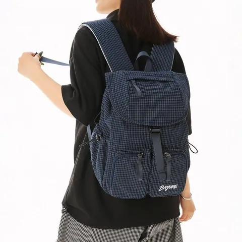 Koreanischer Streetstyle Karierter Nylon Rucksack Für Damen Leichter Wasserabweisender Pendler Schulranzen Für 13 Zoll Laptop