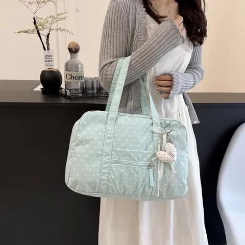 Borsa Boston Grande Capacità a Pois per Donna Borsa Totale in Nylon Stile Coreano Borsa a Spalla Leggera per Pendolarismo Viaggi