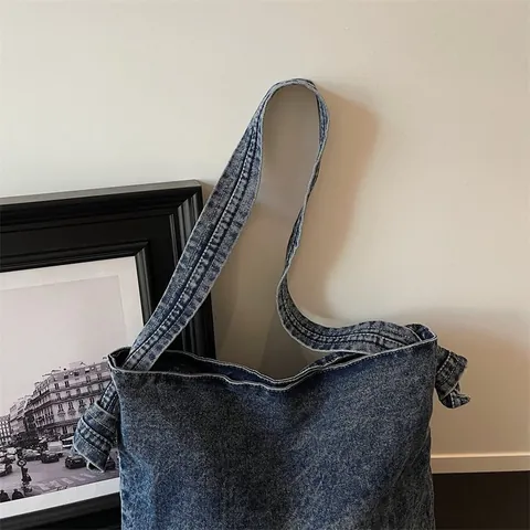Vintage Washed Denim Crossbody Bag For Women Large Capacity Messenger Bag Retro Denim Shoulder Bag Casual Daily Student Bag