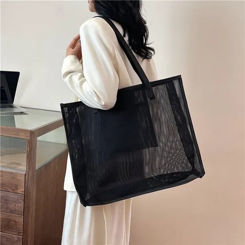 Bolso de Malla de Gran Capacidad de Nailon Transparente Transpirable Bolso de Hombro para Playa Gimnasio Yoga Compras Mujer Casual Viaje