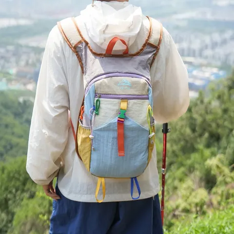 Dopamine Color Blocking Outdoor Backpack Large Capacity Hiking Climbing Bag Waterproof Nylon Cycling Daypack For Men Women