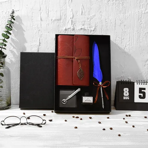 Vintage Federkiel Und Notizbuch Geschenkset Europäische Retro Schreibfeder Mit Tintenhalter Schreibwarenbox Zum Schreiben Geschenk