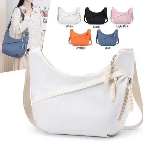 Women Casual Nylon Crossbody Bag Urban Minimalist Solid Color Dumpling Shaped Chest Pack Adjustable Single Strap Waist Bag Travel Casual Shoulder Handbag