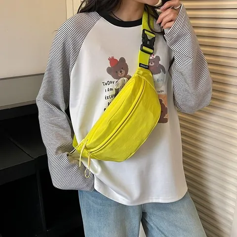American High Street Style Nylon Waist Bag Women Lightweight Solid Color Crossbody Chest Bag Adjustable Strap Fanny Pack