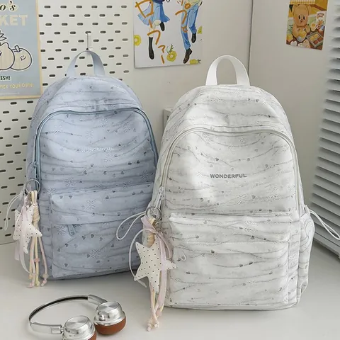 Zaino Tie-Dye in Stile Ins Coreano Zaino da Scuola in Nylon di Grande Capacità per Studenti Zaino per Laptop Con Pendente a Stella