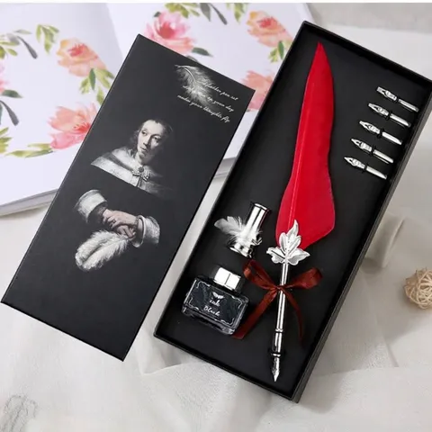 Europäisches Vintage Feather Pen Set Mit Kupfer Halter Edelstahl Federn Weltkarte Geschenkbox Kalligraphie Feder Kiel Für Business Geburtstag Geschenk