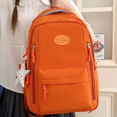 Zaino in Nylon Minimalista Giapponese Grande Capacità Idrorepellente Cartella Scolastica Leggero Tinta Unita Zaino per Studenti Donna