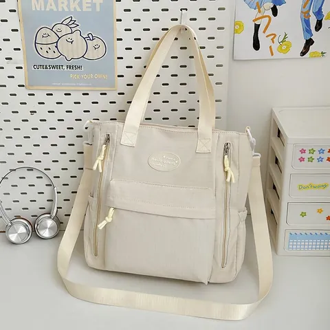 Zaino in Nylon Minimalista Giapponese Grande Capacità Idrorepellente Cartella Scolastica Leggero Tinta Unita Zaino per Studenti Donna