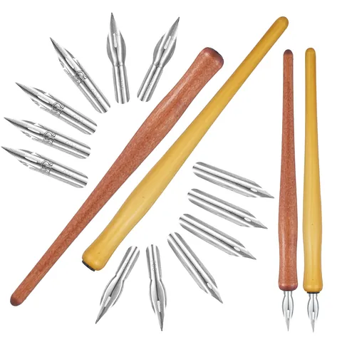 Vintage Wood Dip Pen Set For English Calligraphy Art Manga Drawing Stainless Steel Replaceable Nibs Writing Instrument Gift