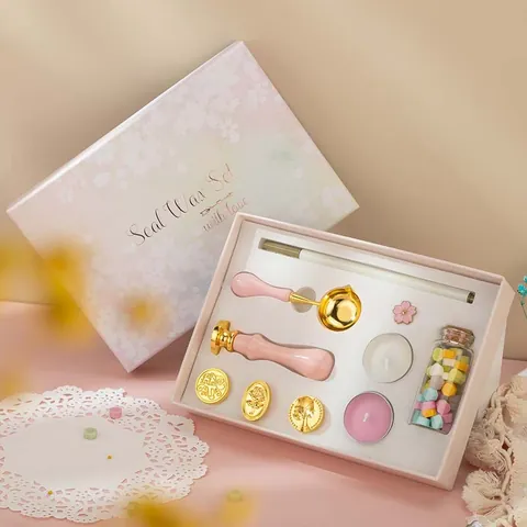 Set de Regalo Sello de Cera Vintage Flor de Cerezo Kit de Cera de Sellar Estética Para Sobres Invitaciones de Boda Regalos de San Valentín