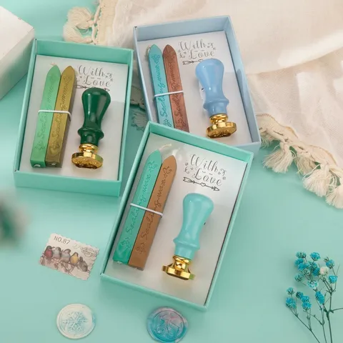 Set de Regalo Sello de Cera Vintage Flor de Cerezo Kit de Cera de Sellar Estética Para Sobres Invitaciones de Boda Regalos de San Valentín