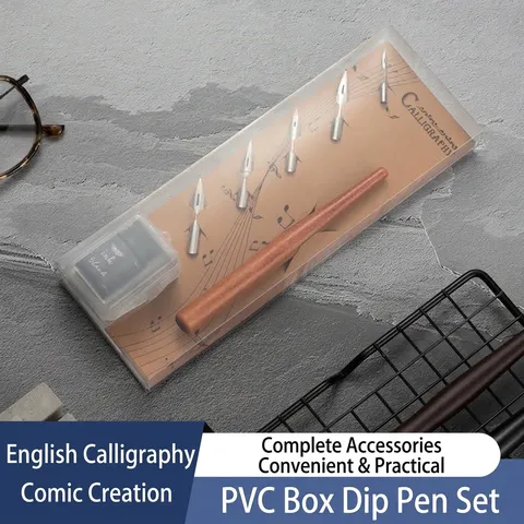 Kit Accessori Penna Immersione Calligrafia Legno Retro Con Pennini Metallo Intercambiabili E Inchiostro Nero Per Lettering Inglese Fumetti