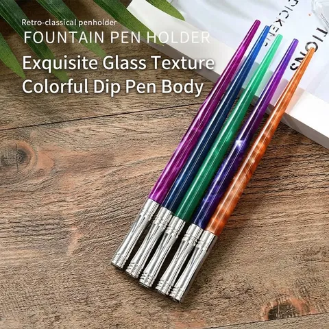 Retro Starry Resin Dip Pen Holder Original Starry Texture With Metal Ferrule For Calligraphy Writing Office Stationery Gift