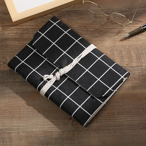 Retro Fabric Printed Loose-Leaf Notebook Vintage Cloth Cover Journal With String Tie Grid Inner Pages For Students Office Home Writing
