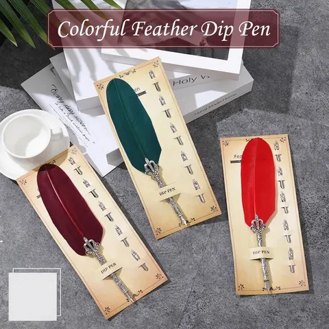 Juego de Pluma de Inmersión de Pluma de Pavo Vintage Con 5 Plumines de Repuesto de Acero Inoxidable Pluma de Caligrafía Retro Regalo