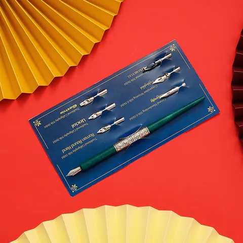 Penna a Intinzione Calligrafica Inglese Retrò Professionale Con Pennini di Ricambio Corpo in Legno Resina Acciaio Inossidabile