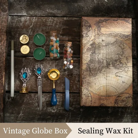 Kit Sigilli Ceralacca Retrò Accademia Magica Scatola Regalo Mappa Mondo Vintage Con Cucchiaio E Perle Di Cera Per Lettere