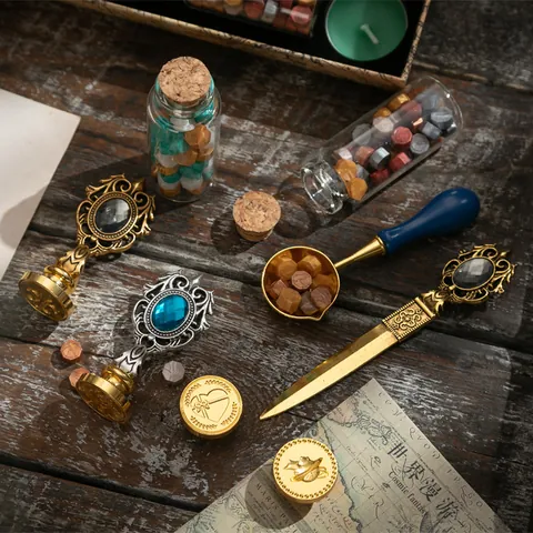 Kit Sigilli Ceralacca Retrò Accademia Magica Scatola Regalo Mappa Mondo Vintage Con Cucchiaio E Perle Di Cera Per Lettere