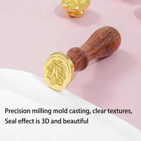Vintage Wax Seal Stamp With Solid Wood Handle Electroplated Alloy Stamp Head Calligraphy English Alphabet Vine Floral Relief Pattern Retro Envelop Sealing Scrapbooking Craft Stamp