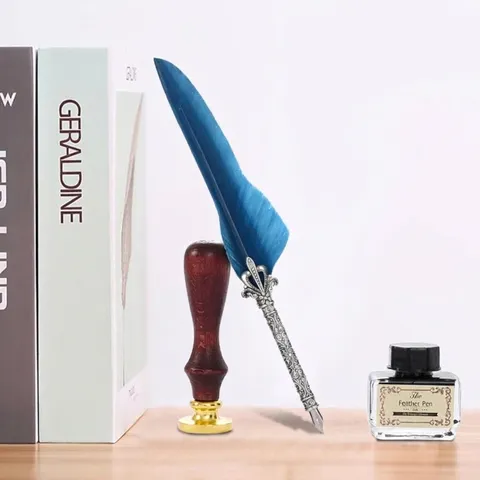 Vintage Europäische Feder Kalligraphie Dip Pen Geschenk Set Metall Geschnitzten Griff Schreibfeder Tinte Wachssiegel Stempel Briefpapier Set