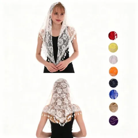 Vrouwen Kant Roos Hol Driehoeksjes Effen Kleur Kwastjes Decoratieve Sjaal Polyester Mode Sjaal Hoofddeksel