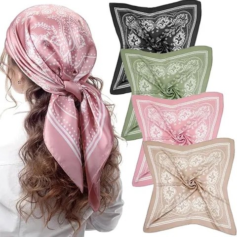 Women Paisley Printed Satin Square Scarf Minimalist European American Fashion Bandana Silk-Like Hair Scarf Elegant Head Scarf
