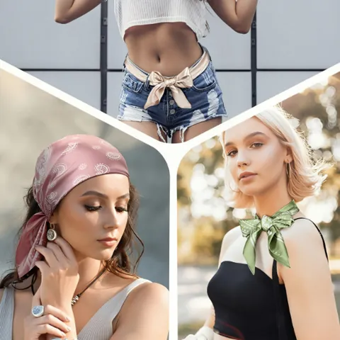 Women Paisley Printed Satin Square Scarf Minimalist European American Fashion Bandana Silk-Like Hair Scarf Elegant Head Scarf