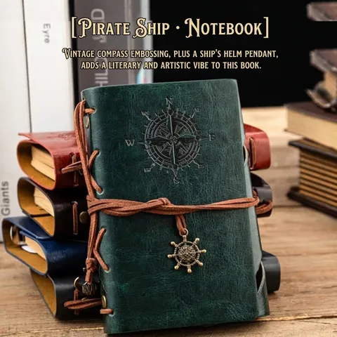 A7 Vintage Refillable Leather Notebook Journal With Compass Embossed Cover And Rudder Pendant Nautical Travel Diary Loose Leaf Notepad