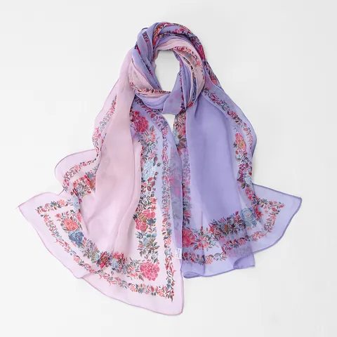 Dames Elegante Georgette Sjaal met Bloemenprint Lange Zonbescherming Omslagdoek Lichtgewicht Polyester Sjaal Accessoires