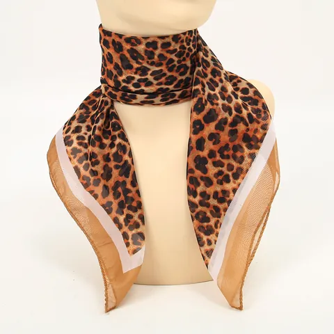 Women Leopard Print Chiffon Square Scarf Lightweight Polyester Fashion Sun Protection Neck Scarf Shawl Elegant Accessories